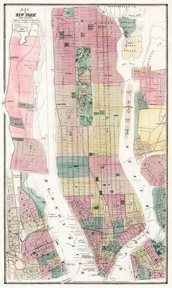 Map of New York and Vicinity (1869) by Matthew Dripps. Original from Library of Congress. Digitally enhanced by rawpixel.