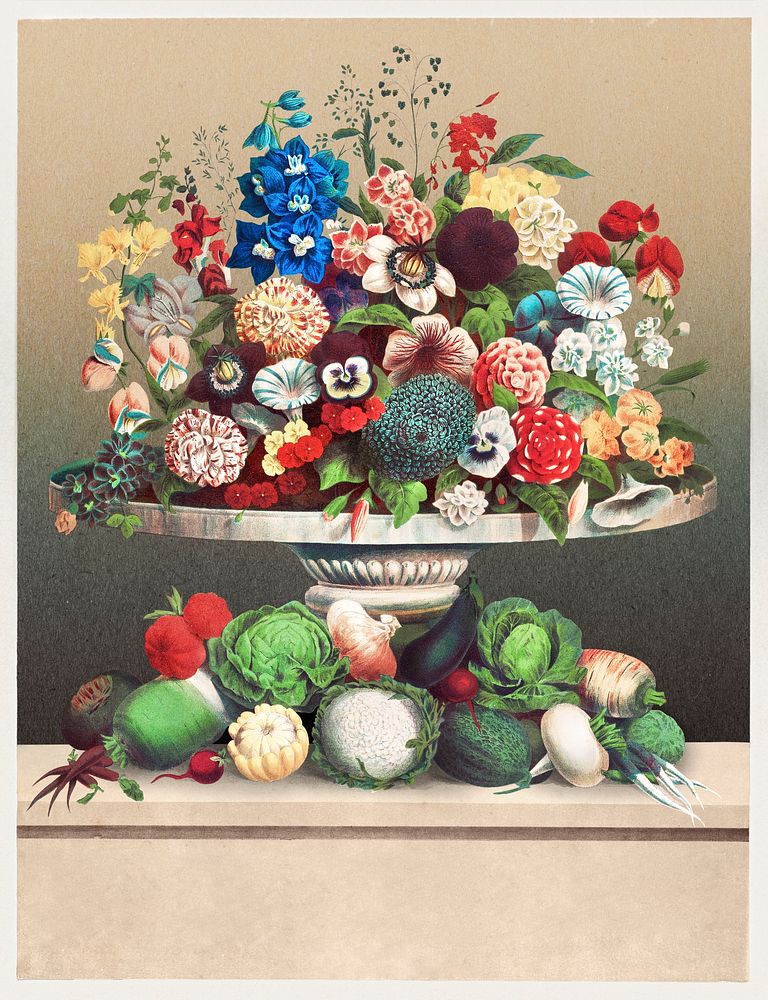 Vintage flowers and vegetables illustration botanical wall art