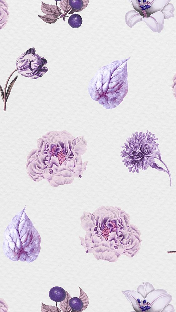 Vintage purple flower, leaf and fruit pattern background design resource