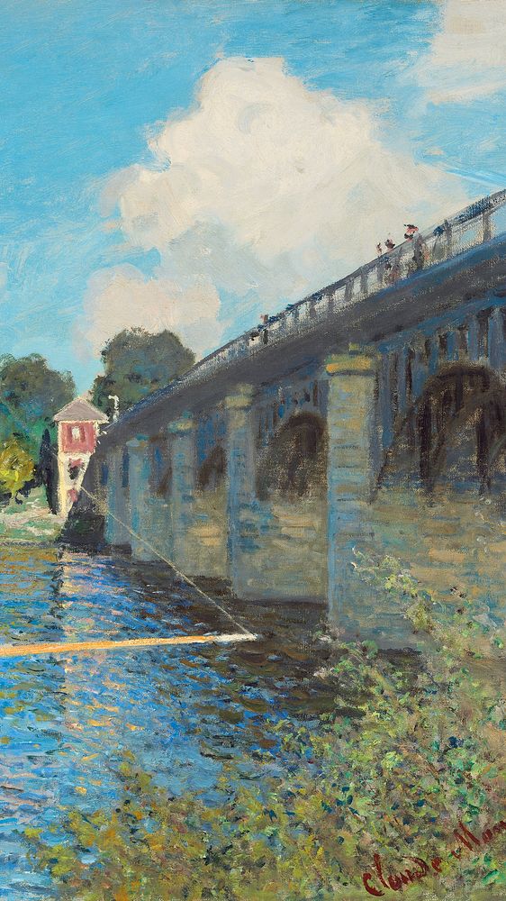 Monet iPhone wallpaper, phone background, The Bridge at Argenteuil famous painting