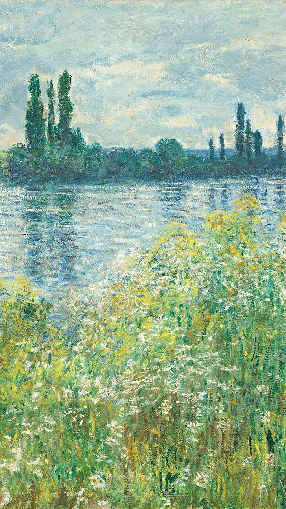 Monet iPhone wallpaper, phone background, Banks of the Seine famous painting