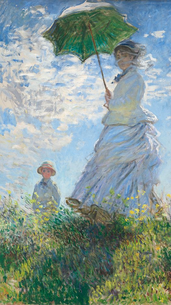 Monet iPhone wallpaper, phone background, Woman with a Parasol famous painting