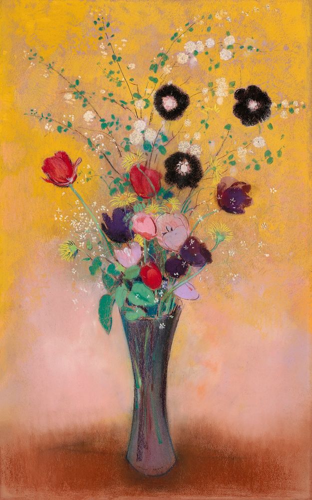 Vase of Flowers (1916) by Odilon Redon. Original from The Cleveland Museum of Art. Digitally enhanced by rawpixel.