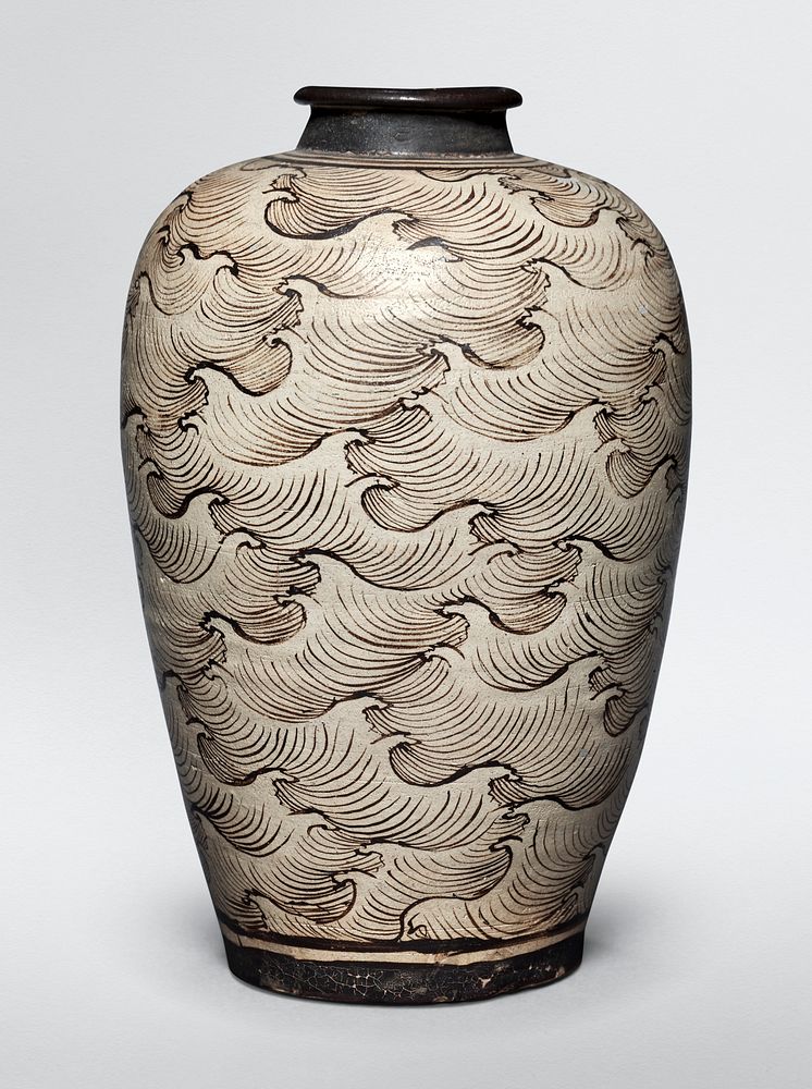 Vintage Chinese wave vase psd, featuring public domain artworks