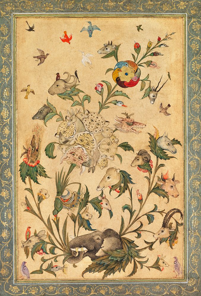 A floral fantasy of animals and birds (Waq&ndash;waq) in the early 1600s. Original from The Cleveland Museum of Art.…