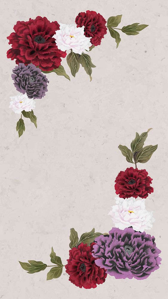 Peony flower iPhone wallpaper, aesthetic vintage background vector