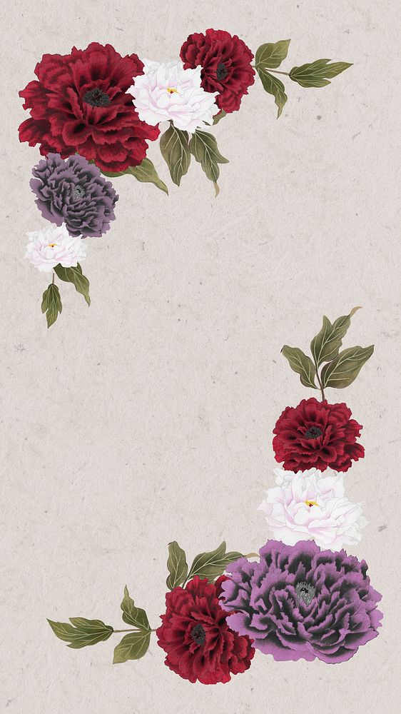 Peony flower phone wallpaper, aesthetic vintage background