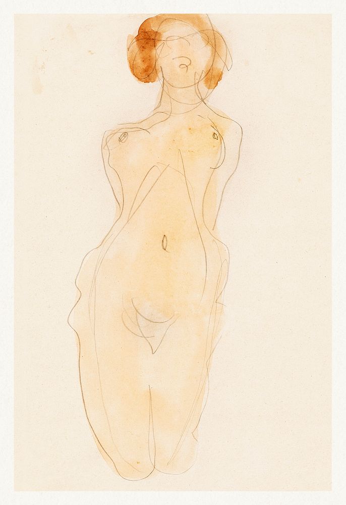 Naked woman posing sexually, vintage nude illustration. Extase by Auguste Rodin. Original from Yale University Art Gallery.…