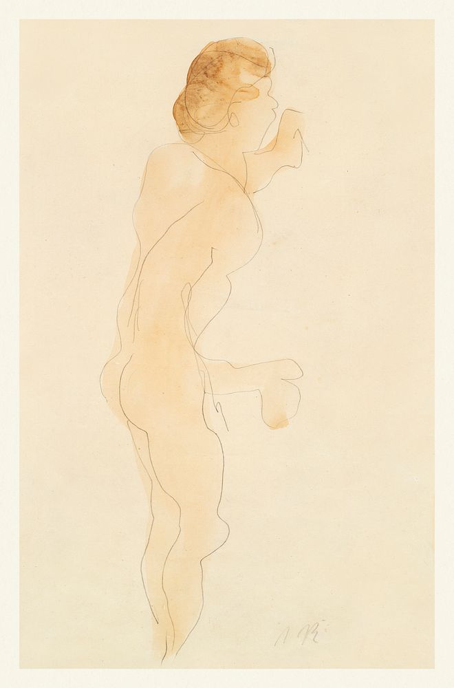 Naked woman posing, vintage nude illustration. Nude Standing, Side and Back by Auguste Rodin. Original from Yale University…