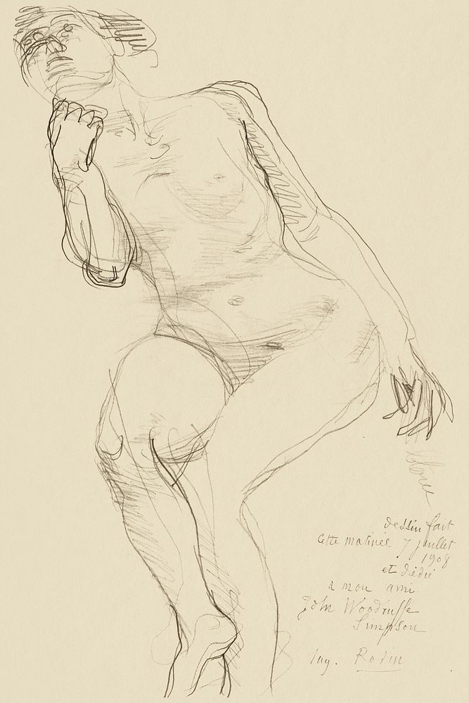 Seated Female Nude Leaning to the Left (1908) by Auguste Rodin. Original from The National Gallery of Art. Digitally…
