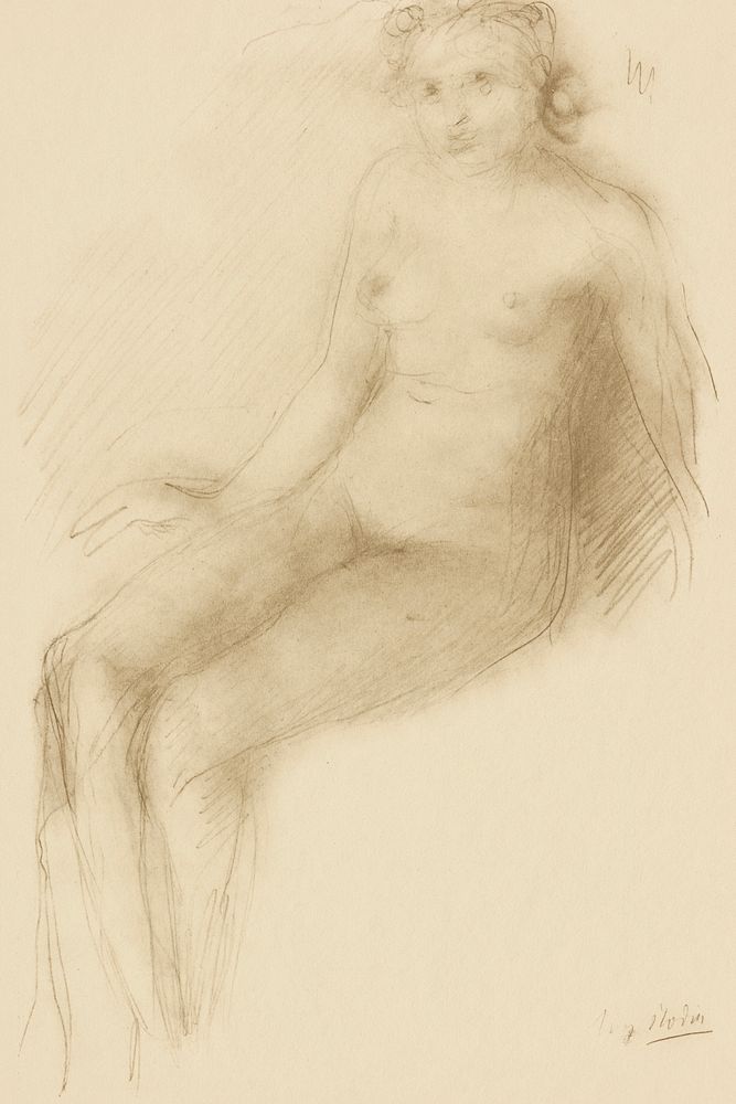 Seated Female Nude by Auguste Rodin. Original from The National Gallery of Art. Digitally enhanced by rawpixel.