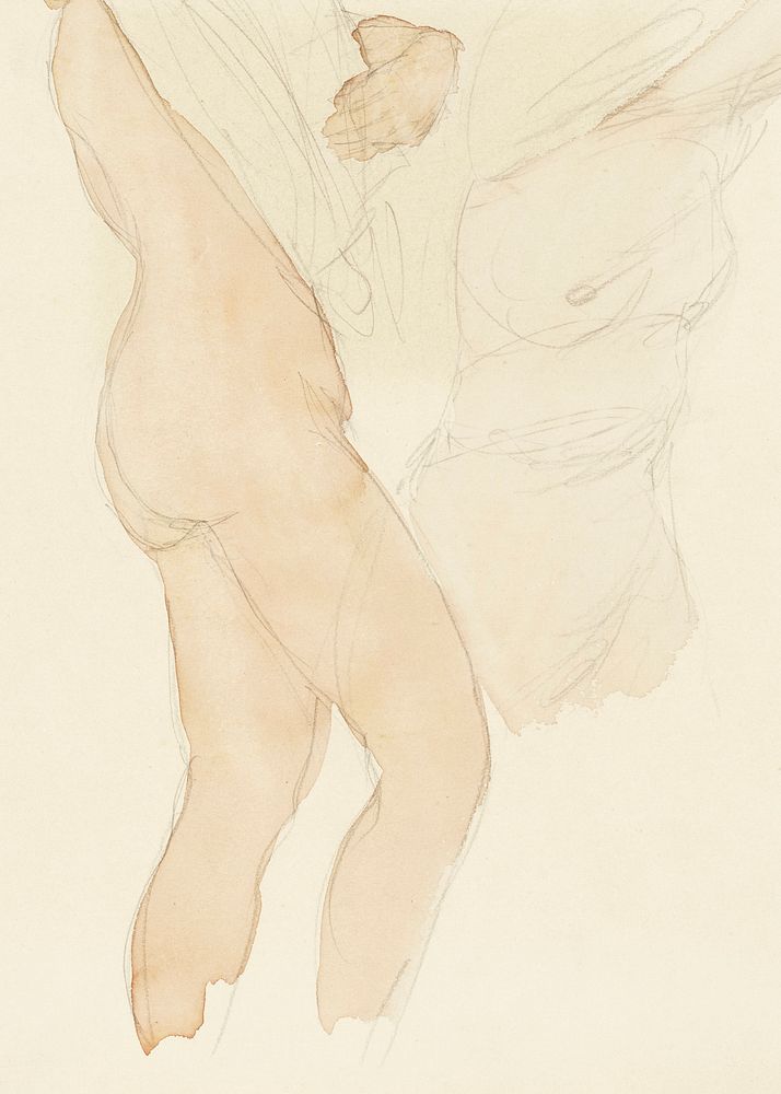 Naked bodies, vintage nude illustration. Studieblad met twee vrouwen die hun hemd uittrekken (1850&ndash;1917) by Auguste…