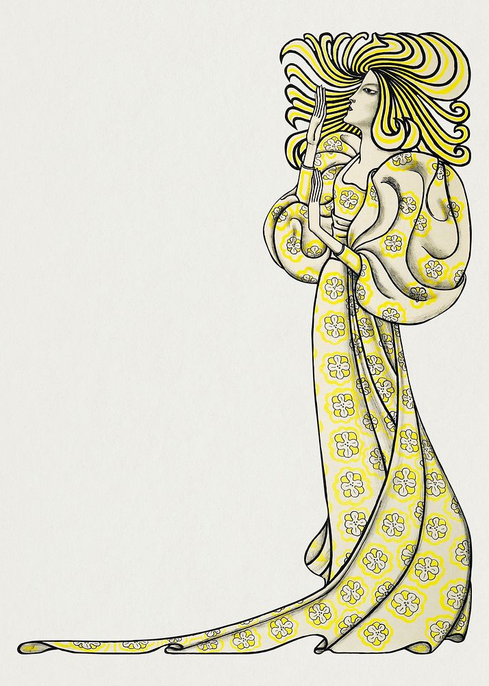 Long haired woman border psd illustration, remixed from the artworks of Jan Toorop.