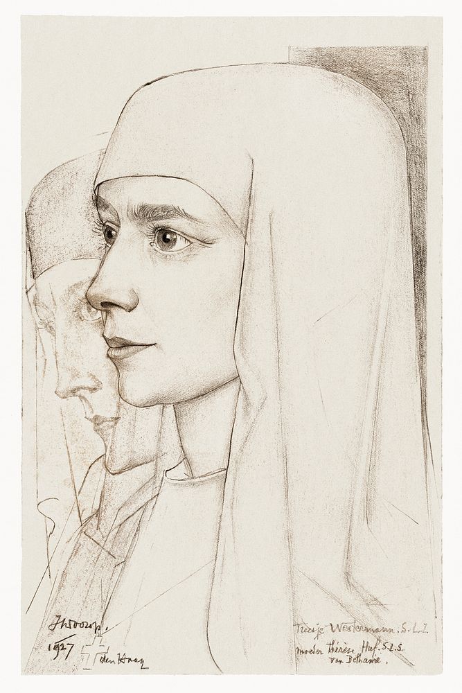Portrait of Treesje Westermann, Mother Th&eacute;r&egrave;se Huf of Bethany (1927) by Jan Toorop. Original from The…