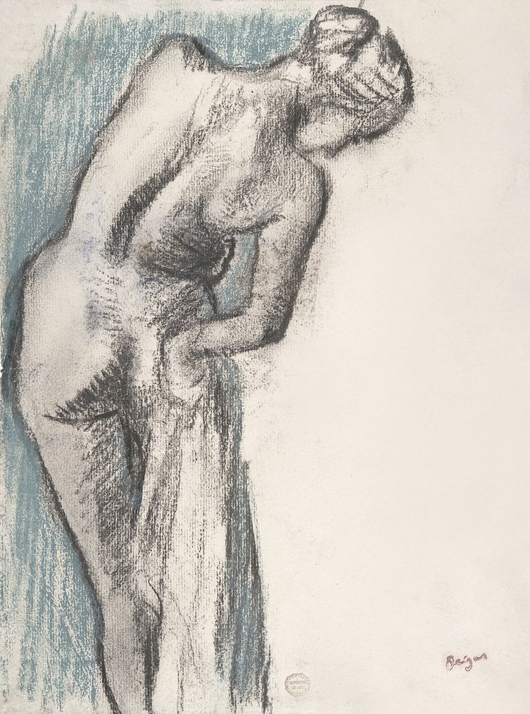 Naked woman. Bather Drying Herself (ca. 1883&ndash;1884) drawing in high resolution by Edgar Degas. Original from The MET…