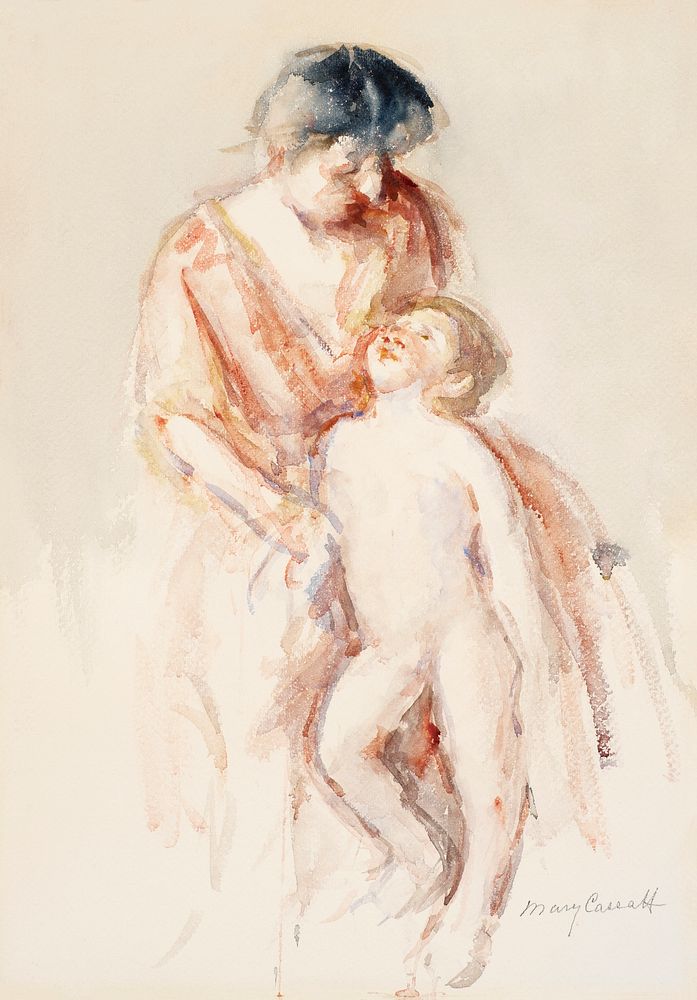 Woman with Nude Boy at Her Left (1911&ndash;1913) by Mary Cassatt. Original portrait painting from The Branes Foundation.…