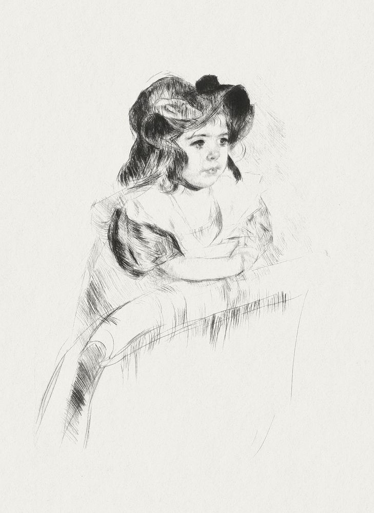 Vintage hand drawn girl illustration, remixed from the artworks of Mary Cassatt.