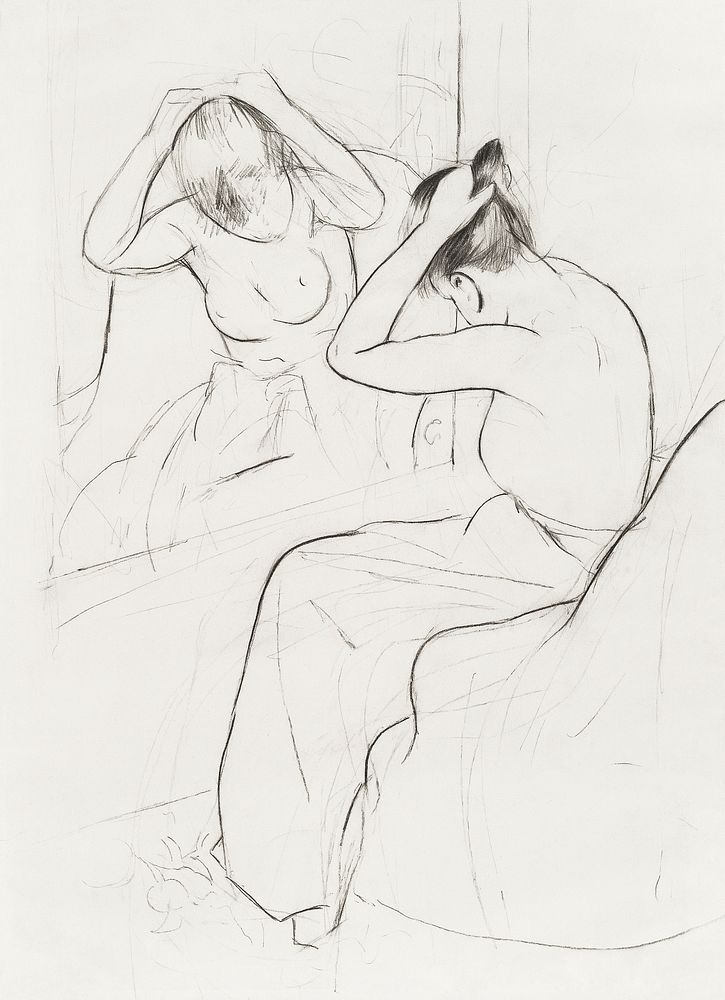The Coiffure (1890&ndash;1891) by Mary Cassatt. Original woman portrait drawing from The National Gallery of Art. Digitally…