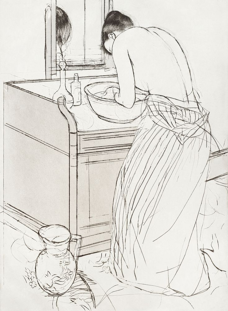 Woman Bathing (1890&ndash;1891) by Mary Cassatt. Original woman portrait drawing from The National Gallery of Art. Digitally…