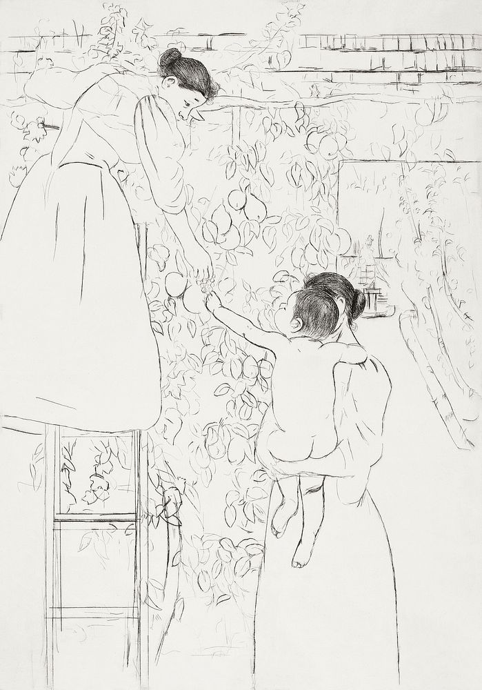 Gathering Fruit (1893) by Mary Cassatt. Original portrait drawing from The National Gallery of Art. Digitally enhanced by…