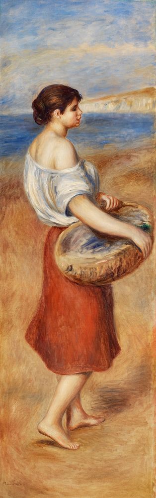 Girl with Basket of Fish (P&ecirc;cheuse de poissons) (1890) by Pierre-Auguste Renoir. Original from Barnes Foundation.…