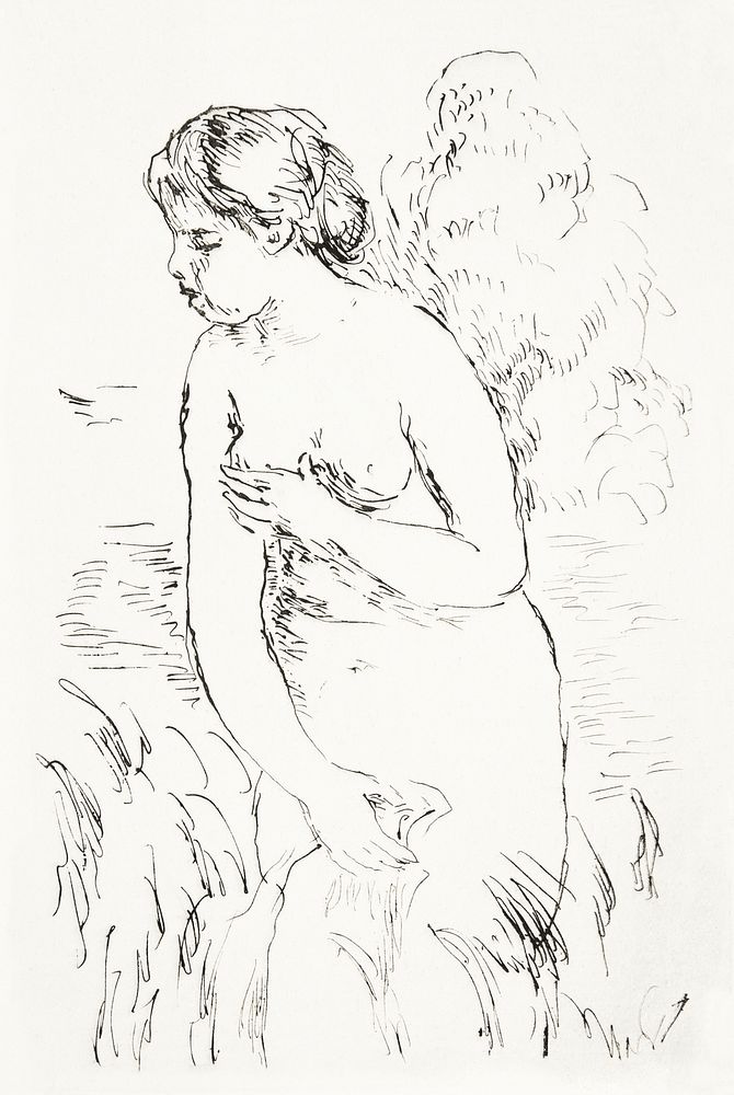 Baigneuse debout, &agrave; mi-jambes (Standing Bather, Down to the Knees) (1910) by Pierre-Auguste Renoir. Original from…