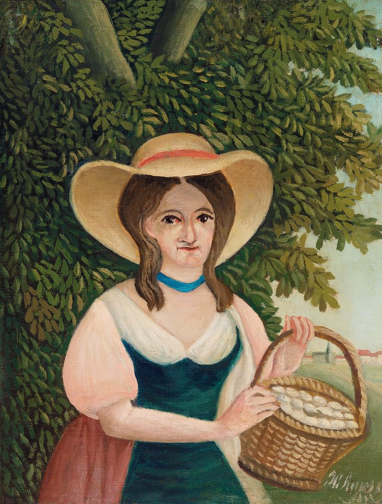 Woman with Basket of Eggs (La Femme au panier d'&Aring;"ufs) (ca. 1905&ndash;1910) by Henri Rousseau. Original from Barnes…