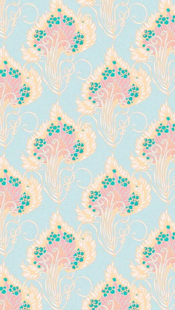 Pastel botanical pattern iPhone wallpaper, Art Nouveau background