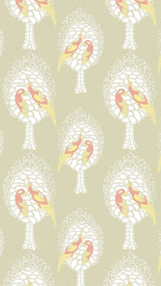 Peacock and parrot pattern Art Nouveau iPhone wallpaper background