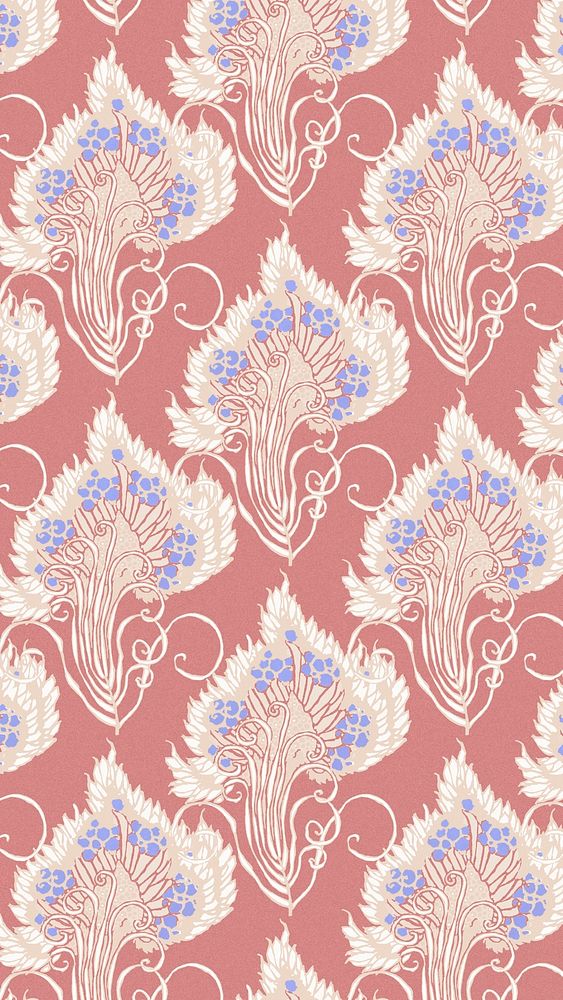 Pastel botanical pattern Art Nouveau iPhone wallpaper background in oriental style 