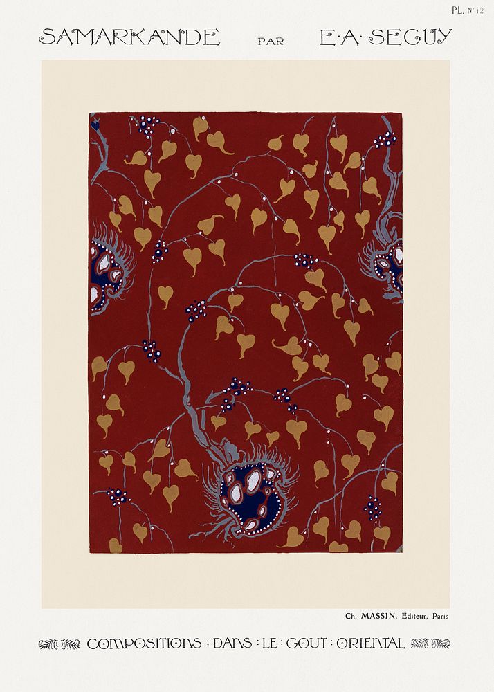 Art Nouveau Flower pattern pochoir print in oriental style. Original from our own 1914 edition of Samarkande: 20…