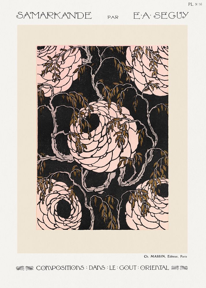 Flower pattern Art Deco stencil print in oriental style. Original from our own 1914 edition of Samarkande: 20 Compositions…