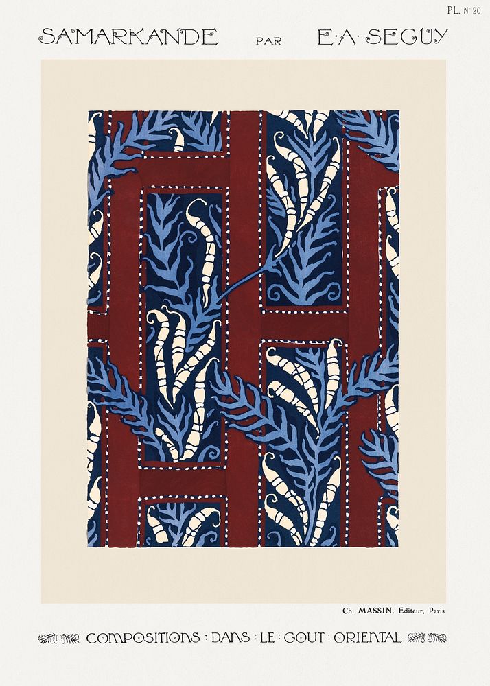 Fern pochoir pattern in Art Deco oriental style. Original from our own 1914 edition of Samarkande: 20 Compositions en…