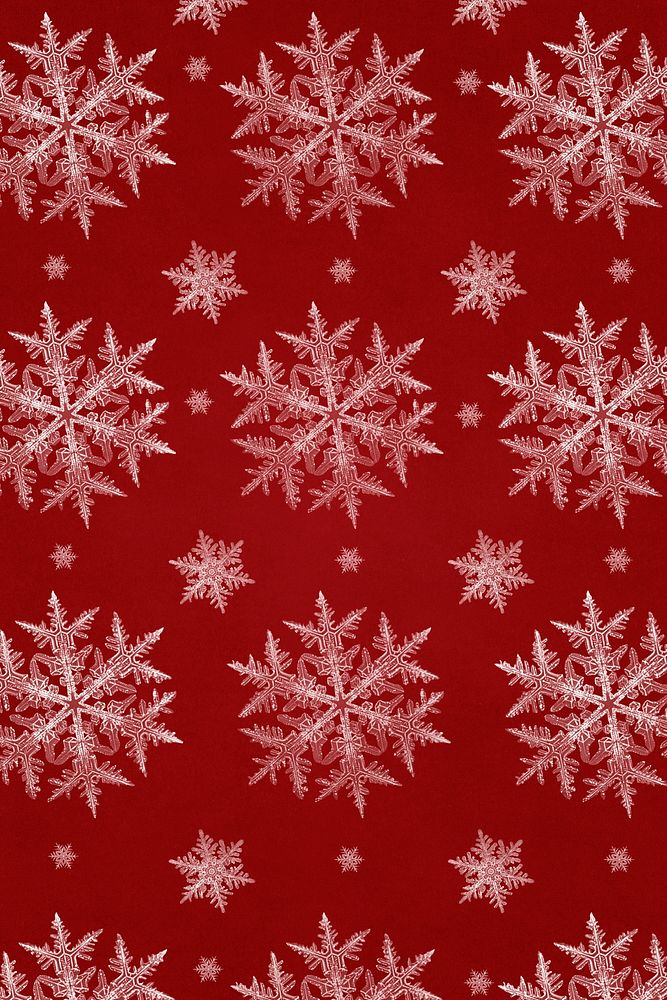 Festive red Christmas snowflake psd pattern background, remix of photography by Wilson Bentley