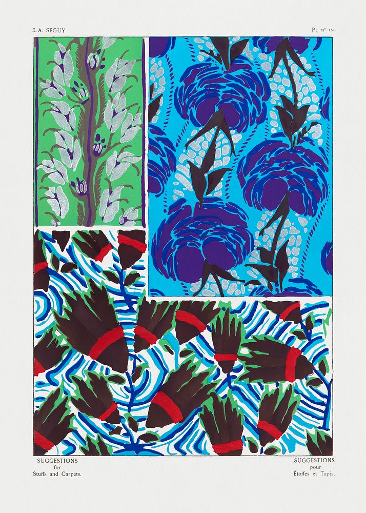 Vintage flower patterns, elegant Art Nouveau pochoir stencil print for fabric and textile designs. Original from our own…