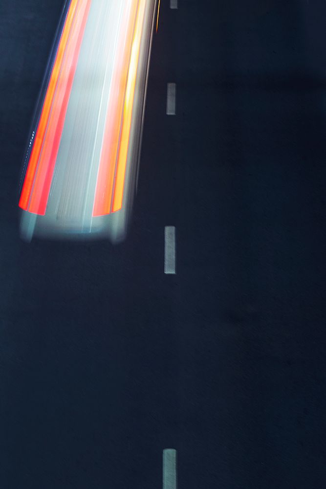 Nighttime trail lights on a road