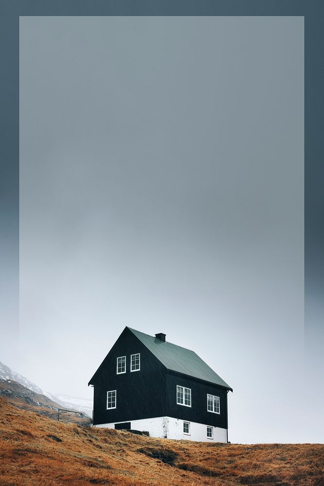 Lone cabin on Faroe island, Denmark frame mockup