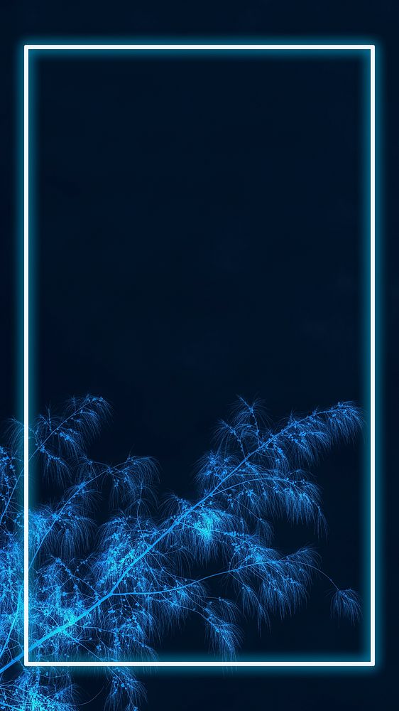 Neon lights frame with tropical leaves mockup design mobile wallpaper