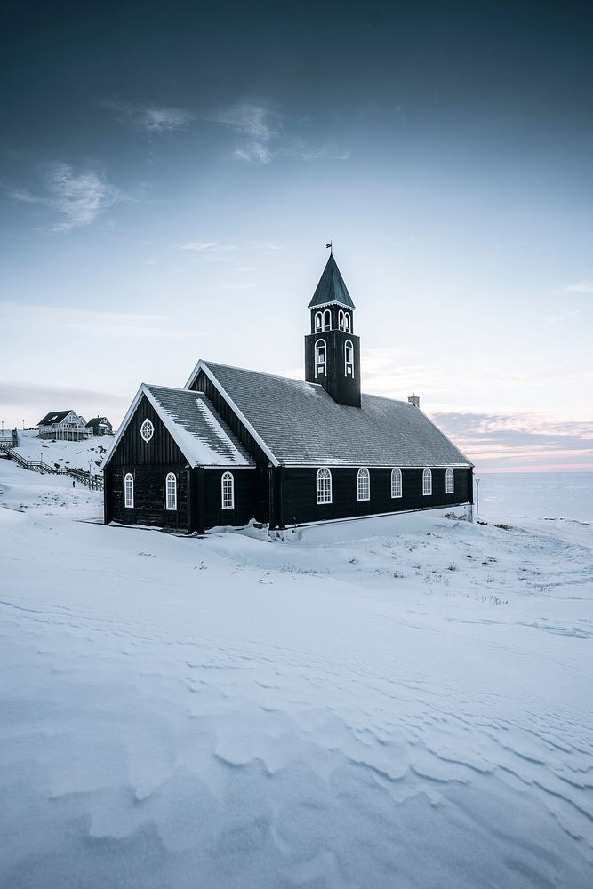 Zion's Church in the snow in Ilulissat, Greenland