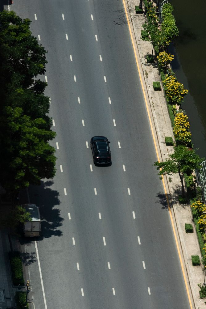 Empty road and traffic with car aerial view