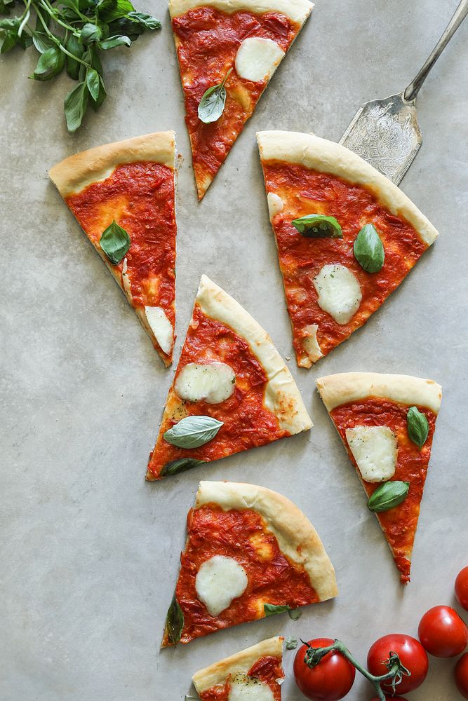 Homemade vegan Margherita pizza food photography