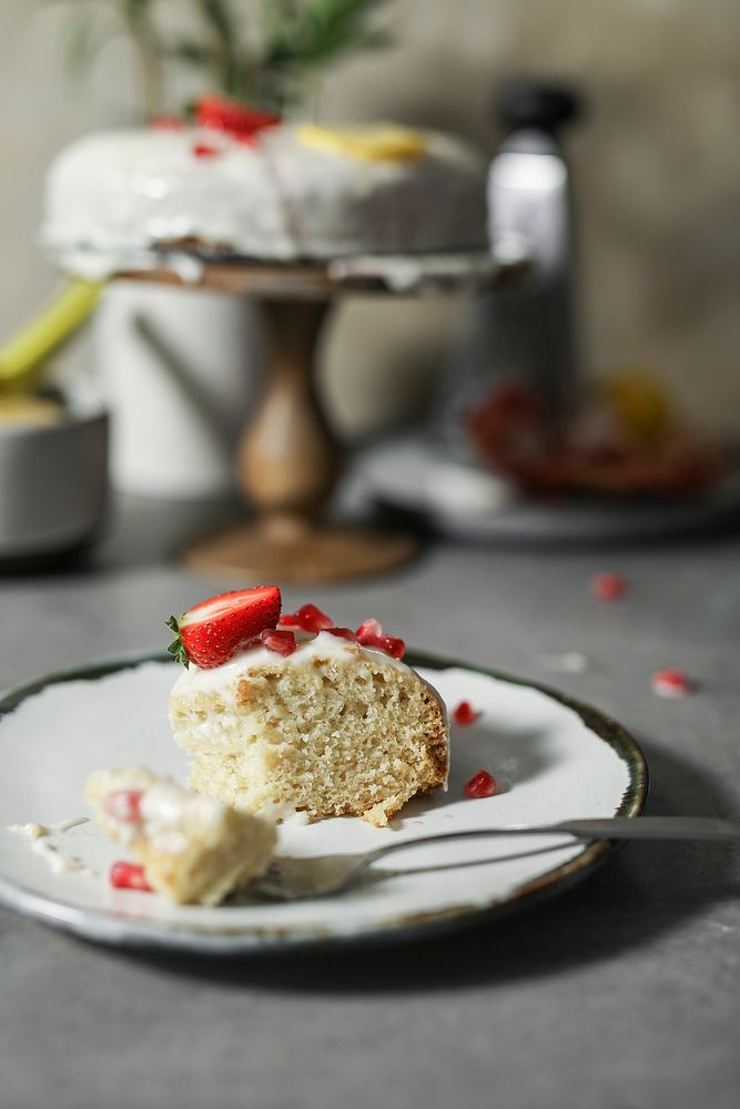 Slice of lemon cake on a plate