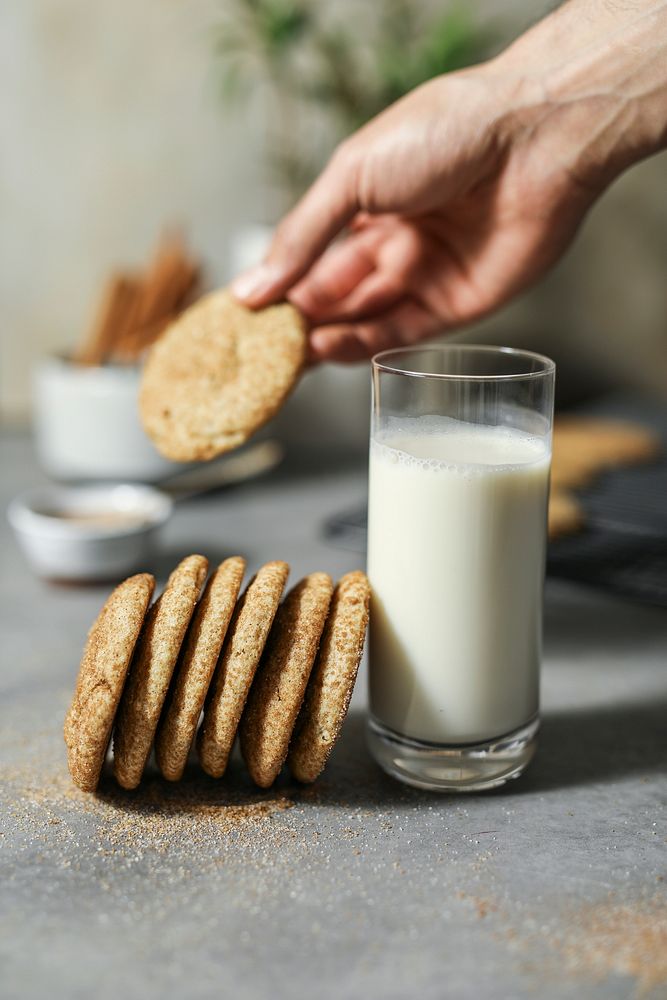 Closeup of Snickerdoodle cookies with milk