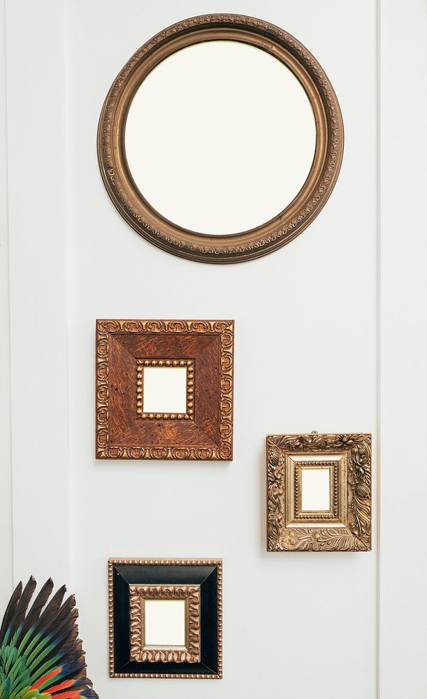 Vintage gold picture frames mockup set illustration