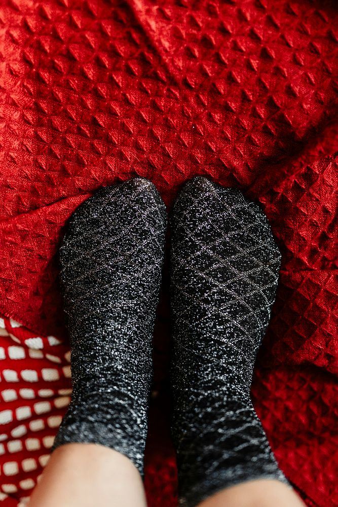 Pair of silvery black socks on a Christmas holiday