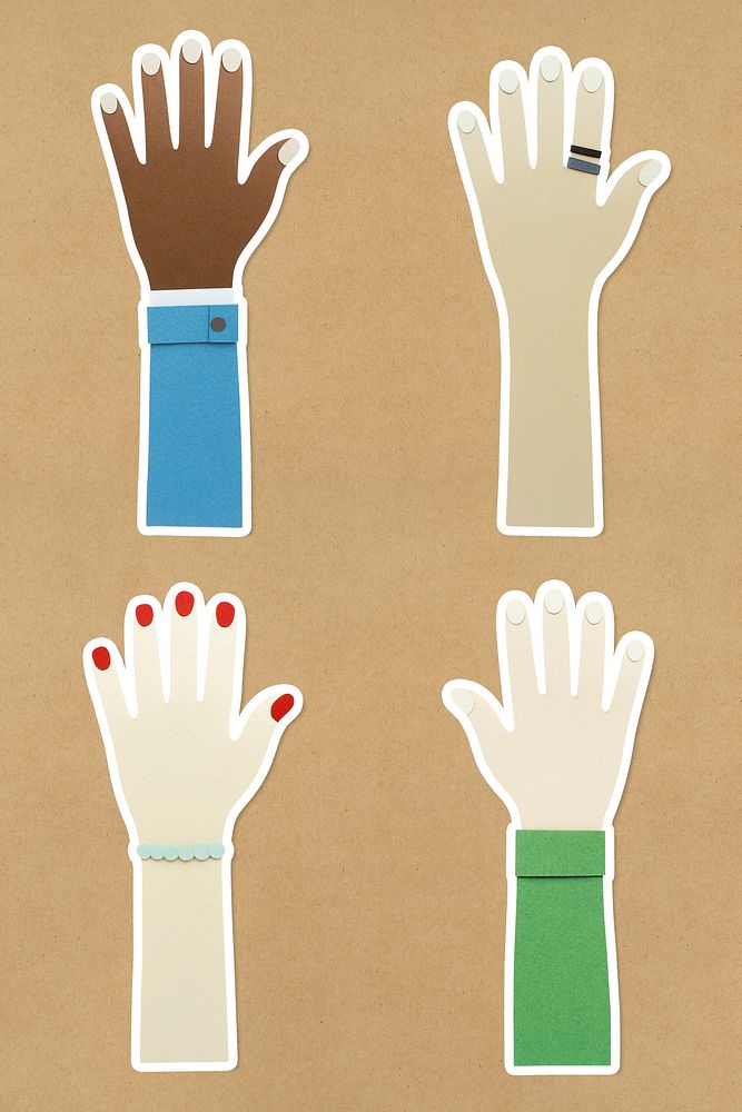 Paper craft hands of diversity design element set