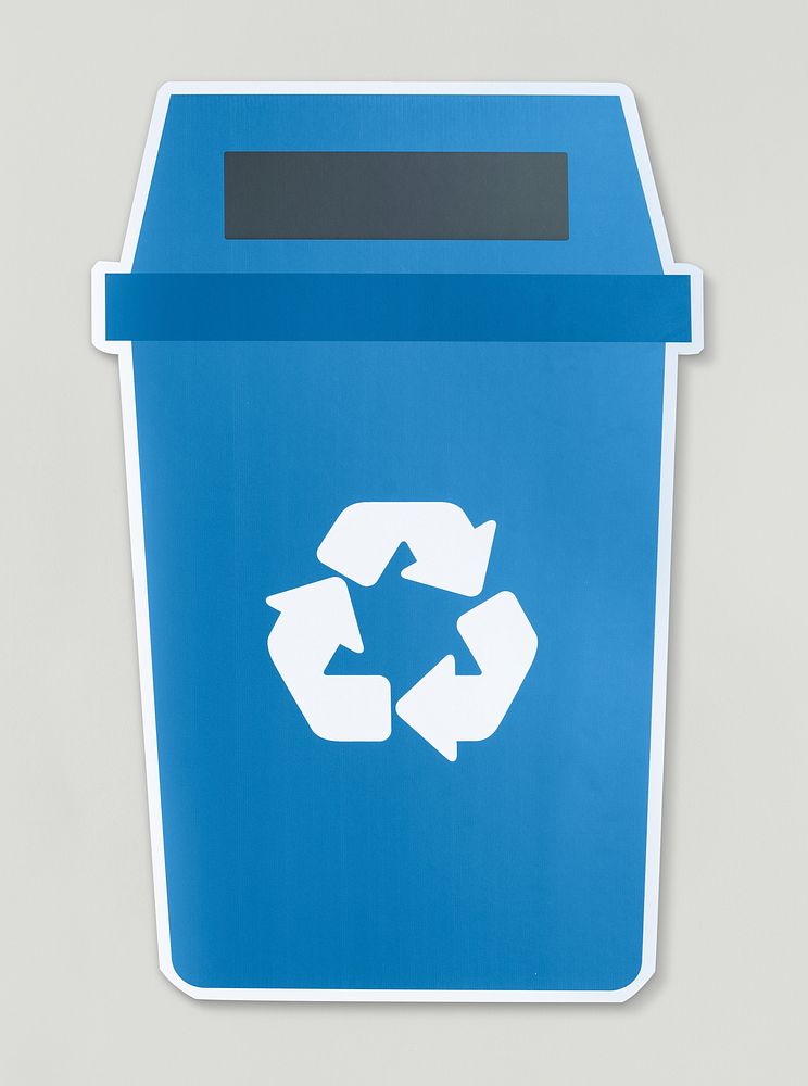 Blue trash with recycle symbol
