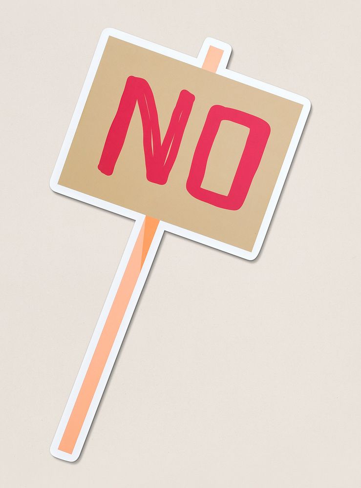 The word "No" on a protest sign