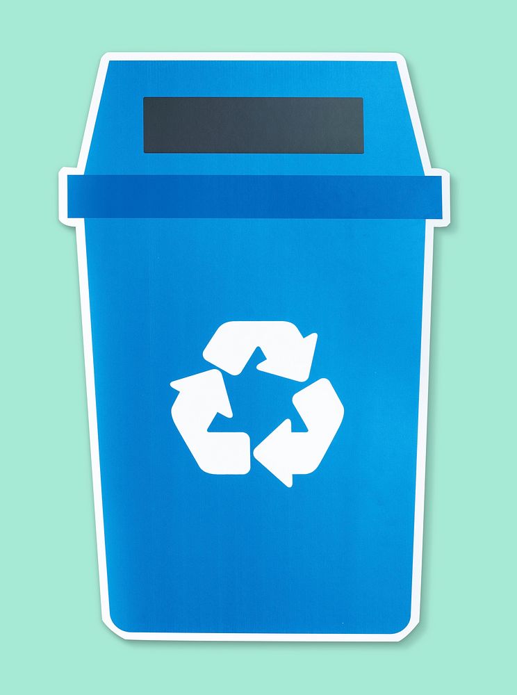 Blue trash with a recycle symbol