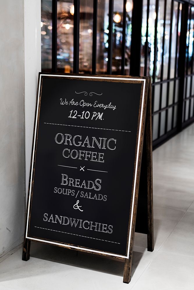 Organic cafe signboard outside